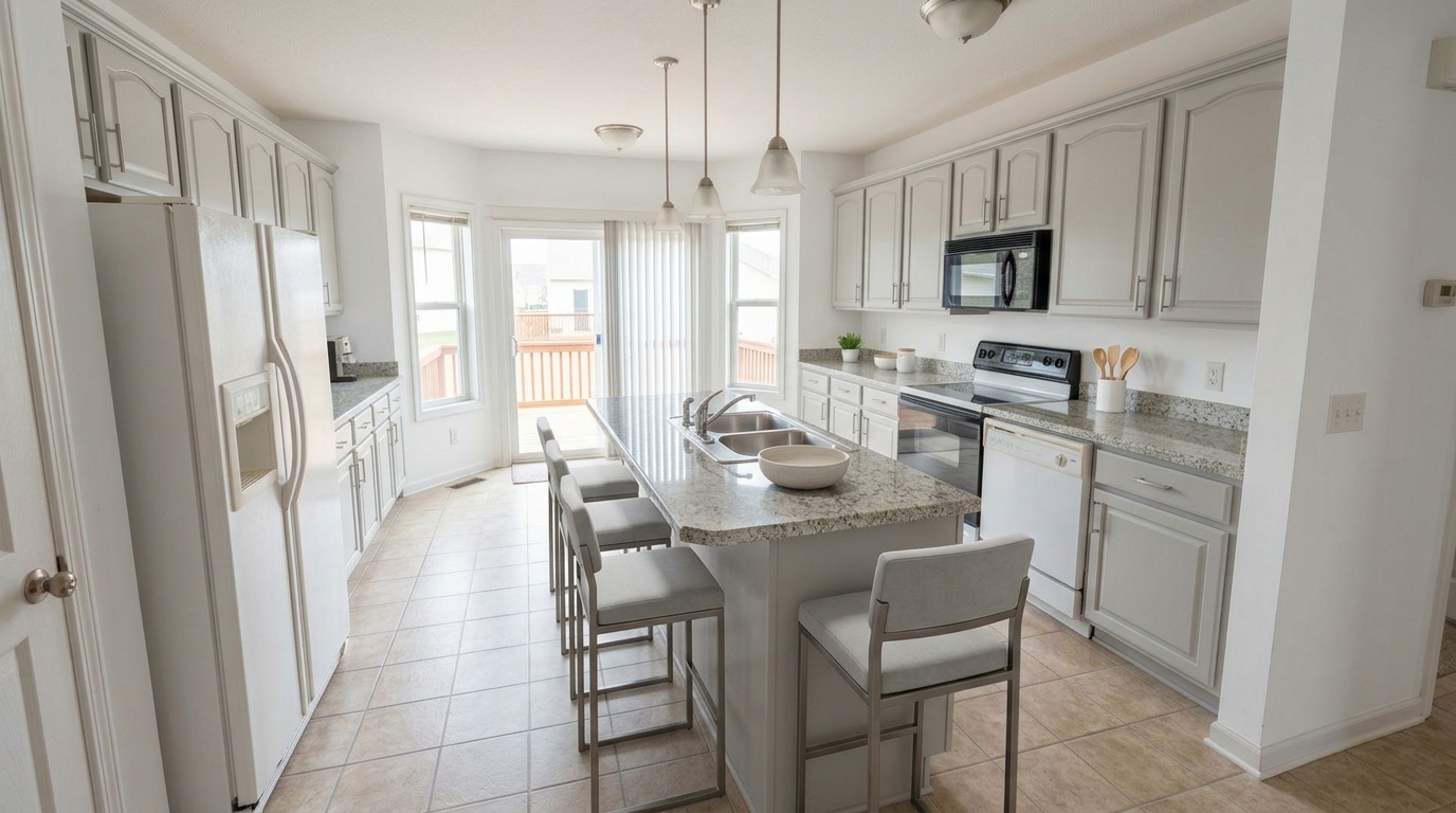 Kitchen cabinets refinished in soft grey, GTA